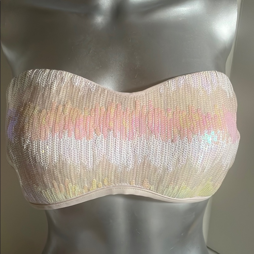 Miss Me Cream and Pink Bandeau with Sweetheart Neckline